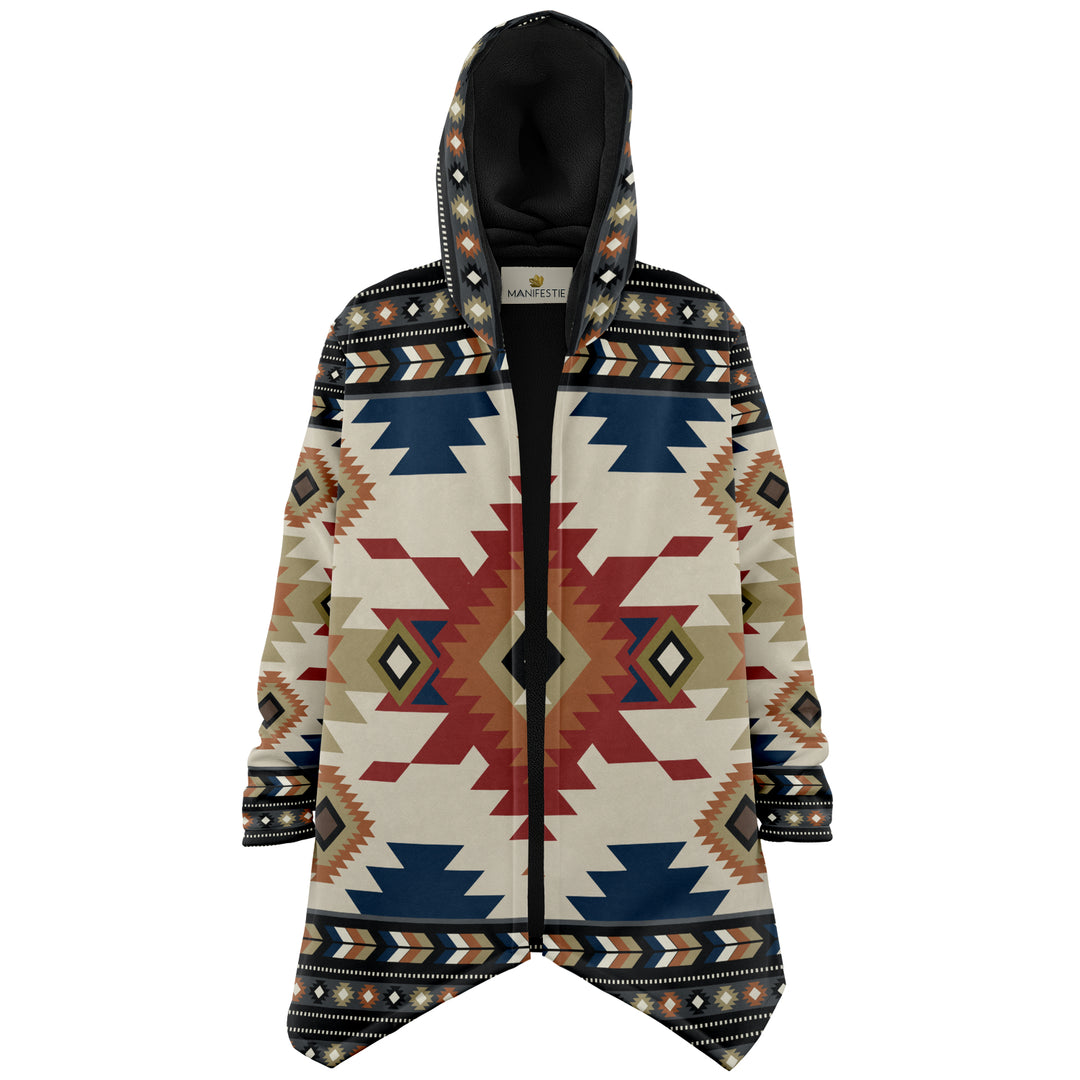 Izel Aztec Tribal Cloak | Unisex Minky Sherpa Lined Hooded Coat