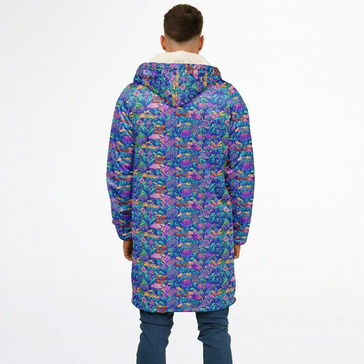 Psychedelic Mushrooms Cuddle Coat | Unisex Minky Sherpa Lined Coat with Hood, Zipper and Pockets