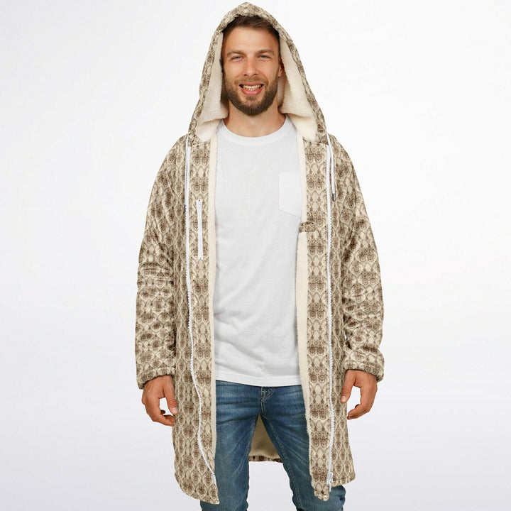 Cream Baroque Cuddle Coat | Unisex Minky Sherpa Lined Coat with Hood, Zipper and Pockets