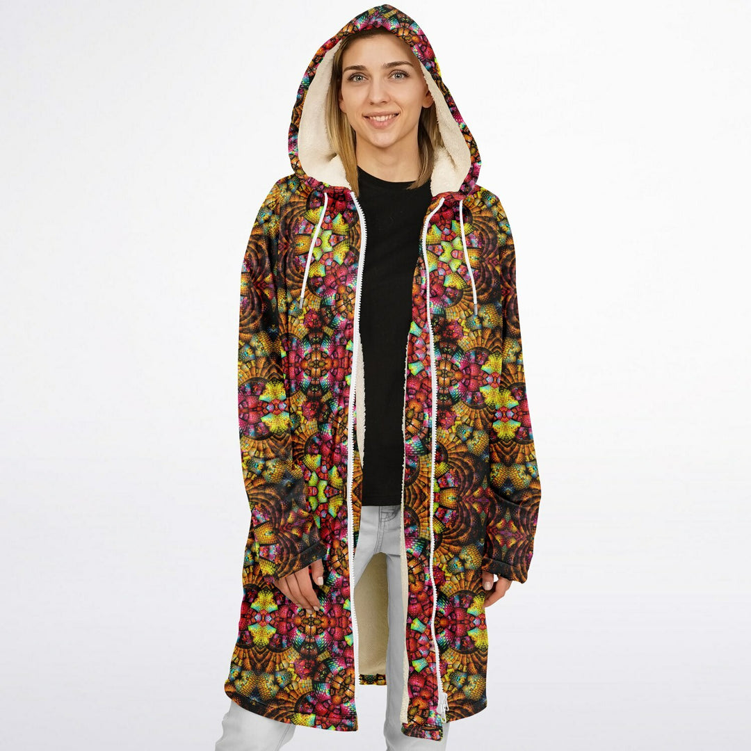 Fractal Glass Cuddle Coat | Unisex Minky Sherpa Lined Coat with Hood, Zipper and Pockets