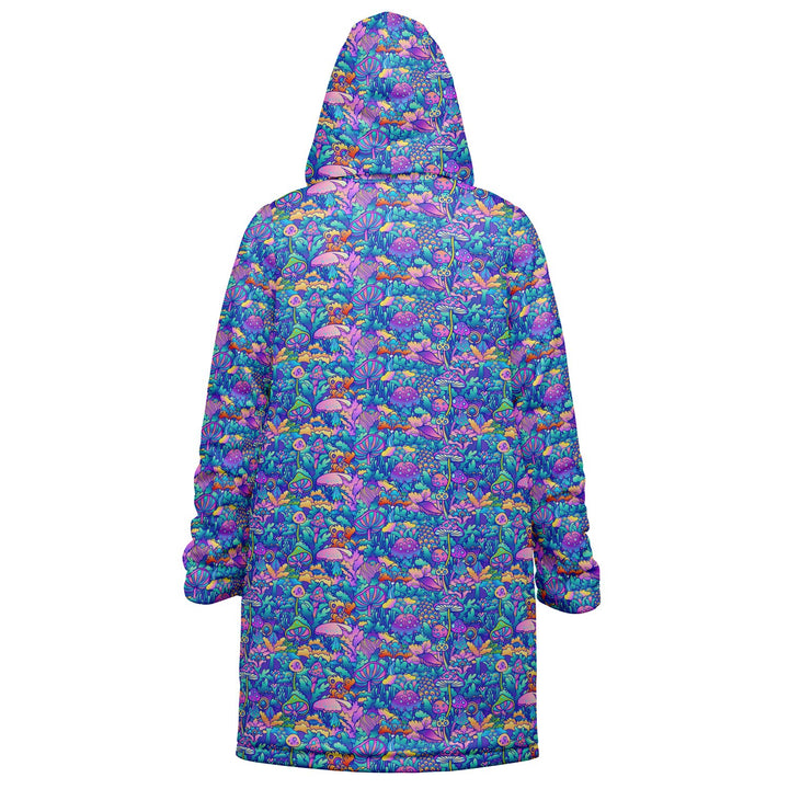 Psychedelic Mushrooms Cuddle Coat | Unisex Minky Sherpa Lined Coat with Hood, Zipper and Pockets