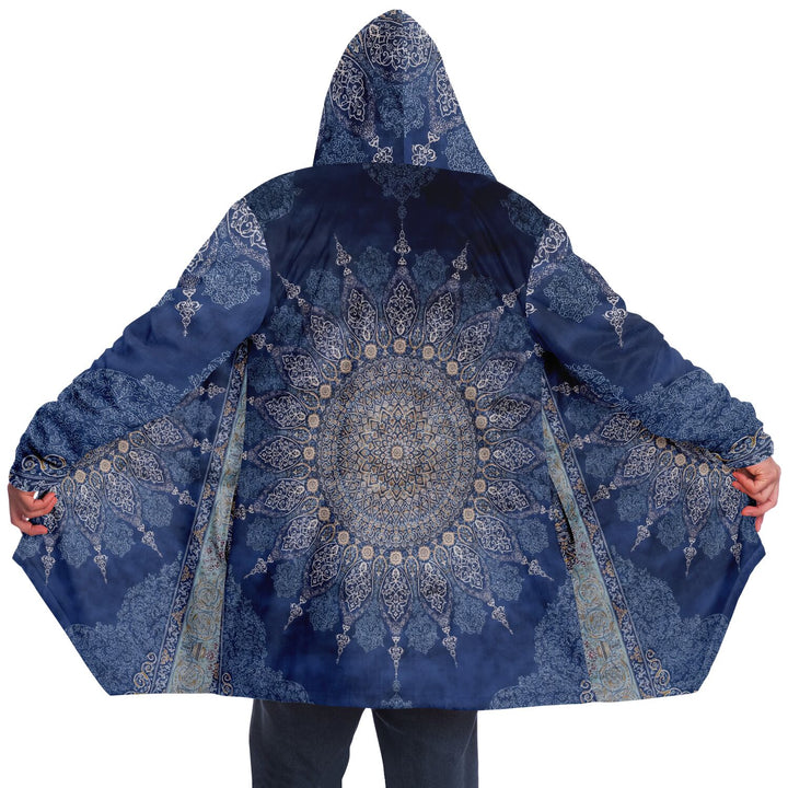 Radial Blue Persian Carpet Cuddle Cloak | Unisex Minky Sherpa Hooded Coat