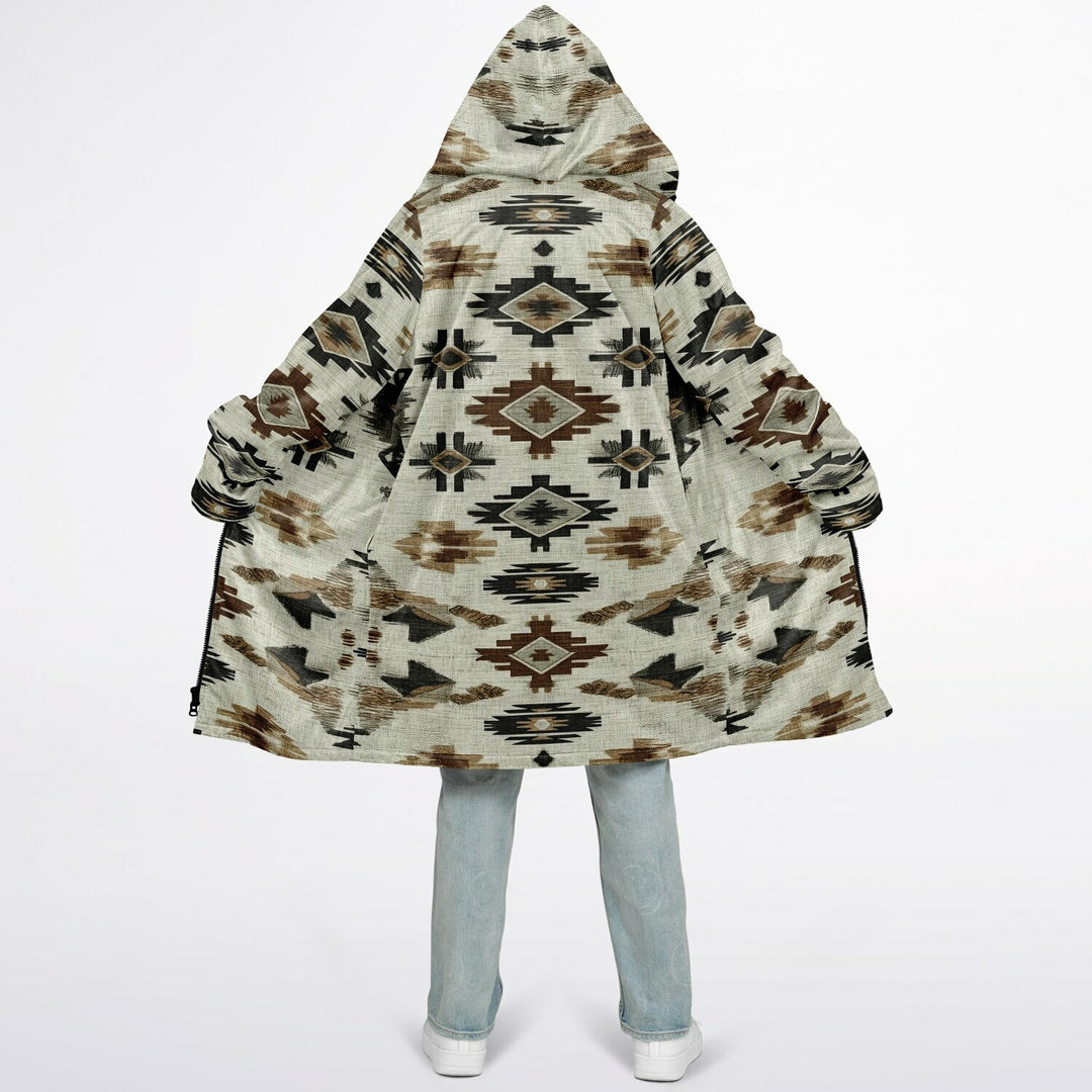 Ganado Tribal Cuddle Coat | Unisex Minky Sherpa Lined Coat with Hood, Zipper and Pockets | Women and Mens Festival Coat | Mountain Fashion