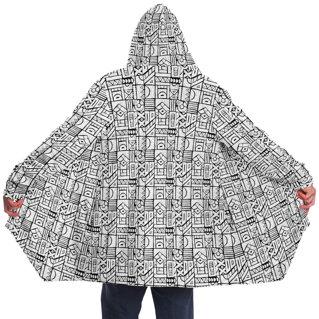 Zentangle Cuddle Cloak | Black White | Unisex Minky Sherpa Lined Hooded Coat