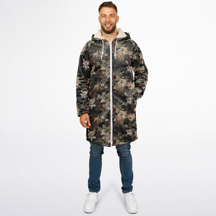 Floral Cuddle Coat | Unisex Minky Sherpa Lined Coat with Hood, Zipper and Pockets