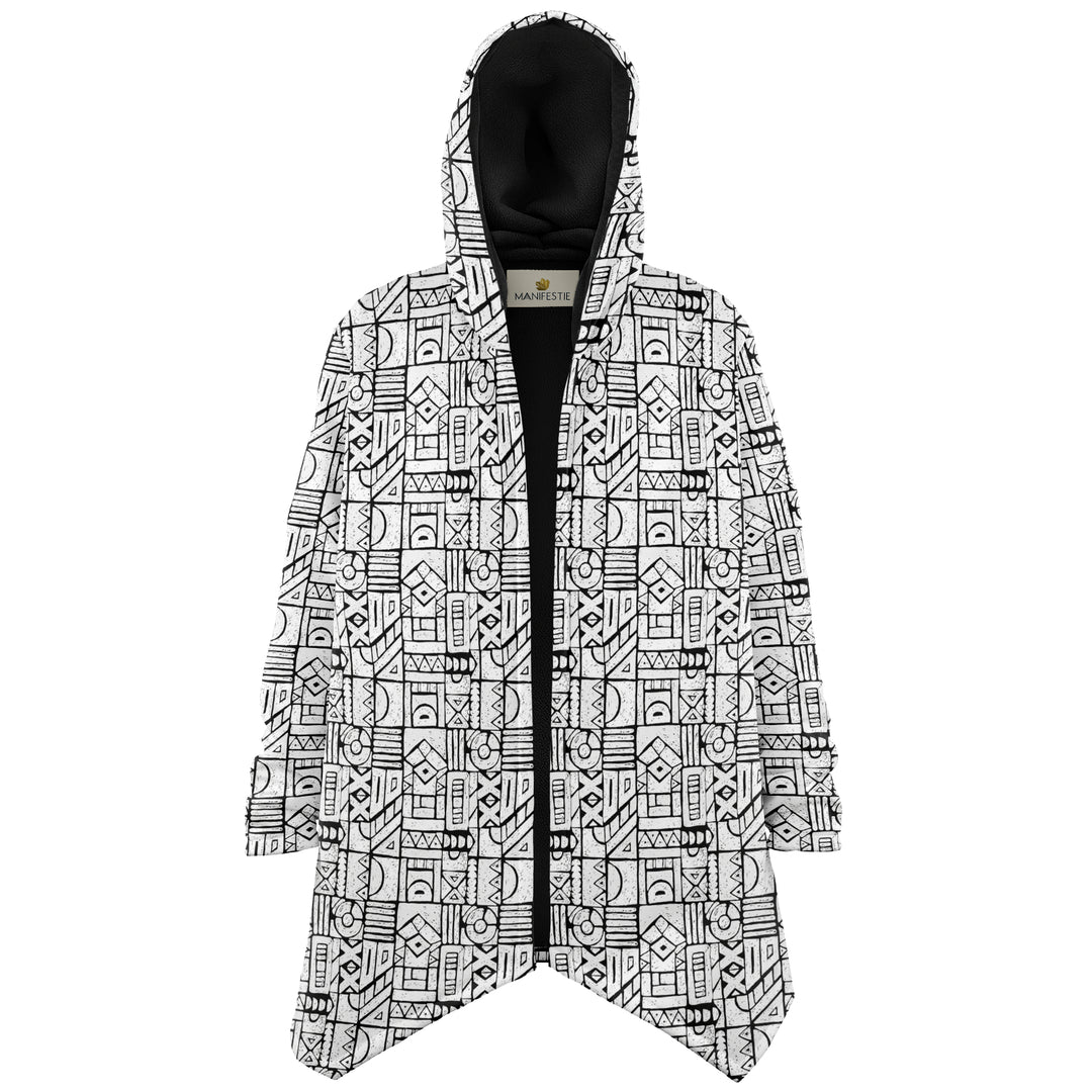 Zentangle Cuddle Cloak | Black White | Unisex Minky Sherpa Lined Hooded Coat