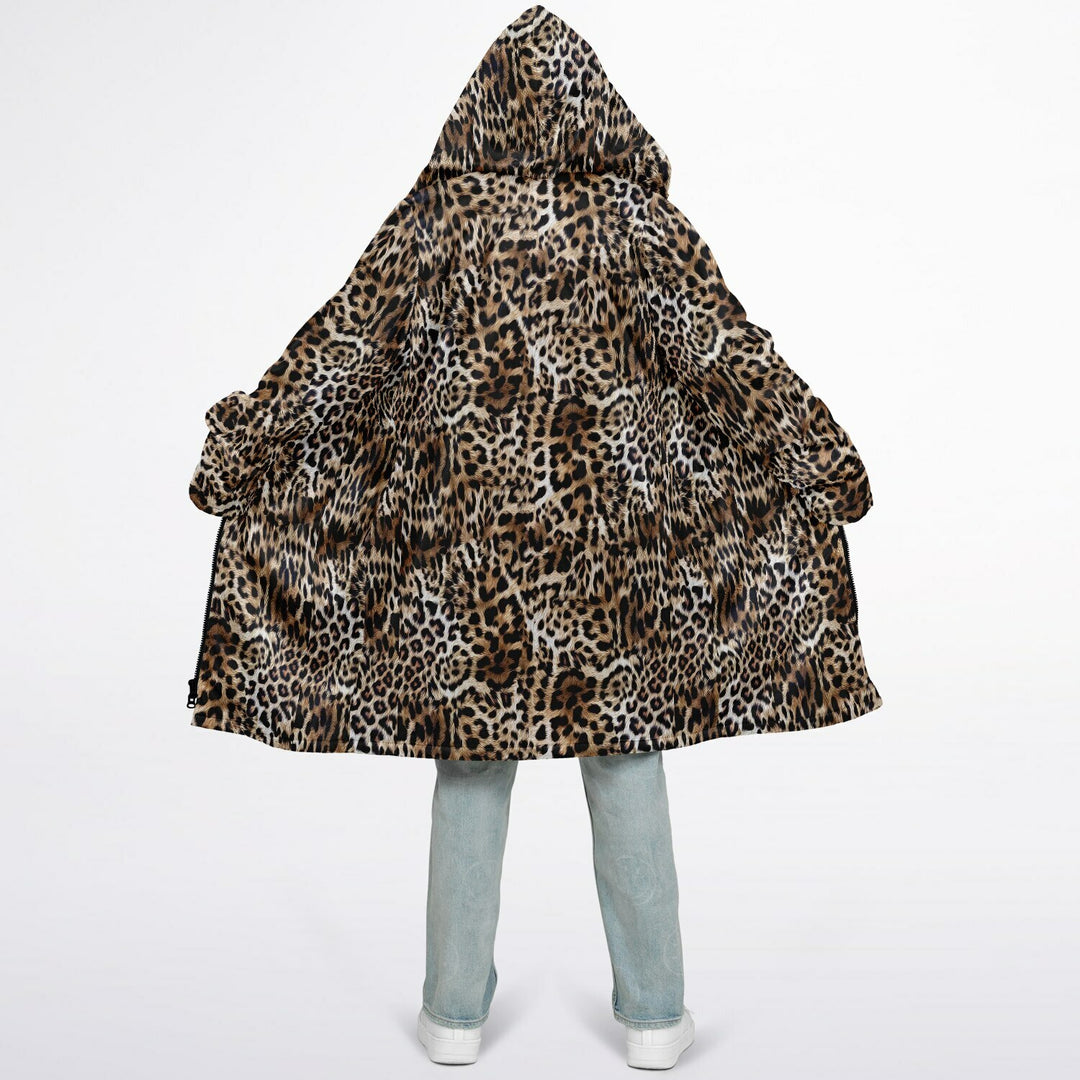 Leopard Print Cuddle Coat | Unisex Minky Sherpa Lined Coat with Hood, Zipper and Pockets