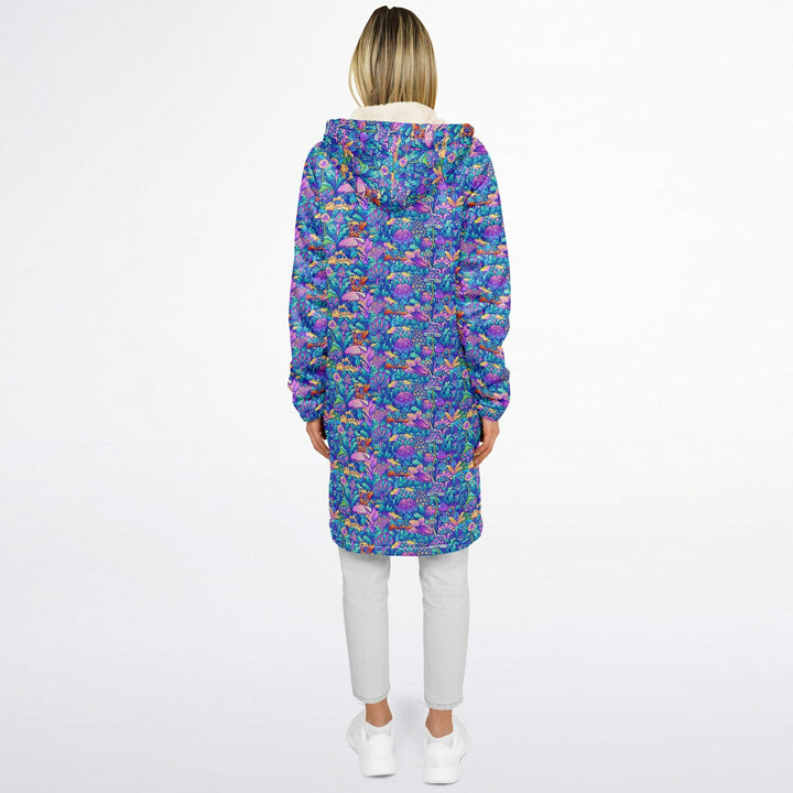 Psychedelic Mushrooms Cuddle Coat | Unisex Minky Sherpa Lined Coat with Hood, Zipper and Pockets