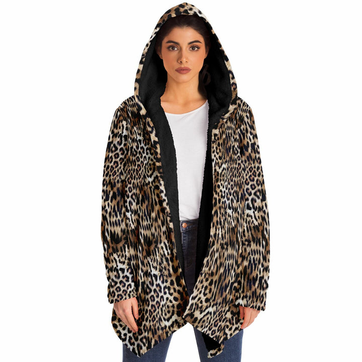 Leopard Print Cuddle Cloak | Unisex Minky Sherpa Hooded Coat