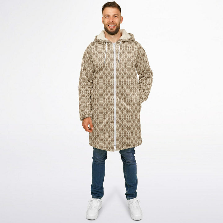 Cream Baroque Cuddle Coat | Unisex Minky Sherpa Lined Coat with Hood, Zipper and Pockets