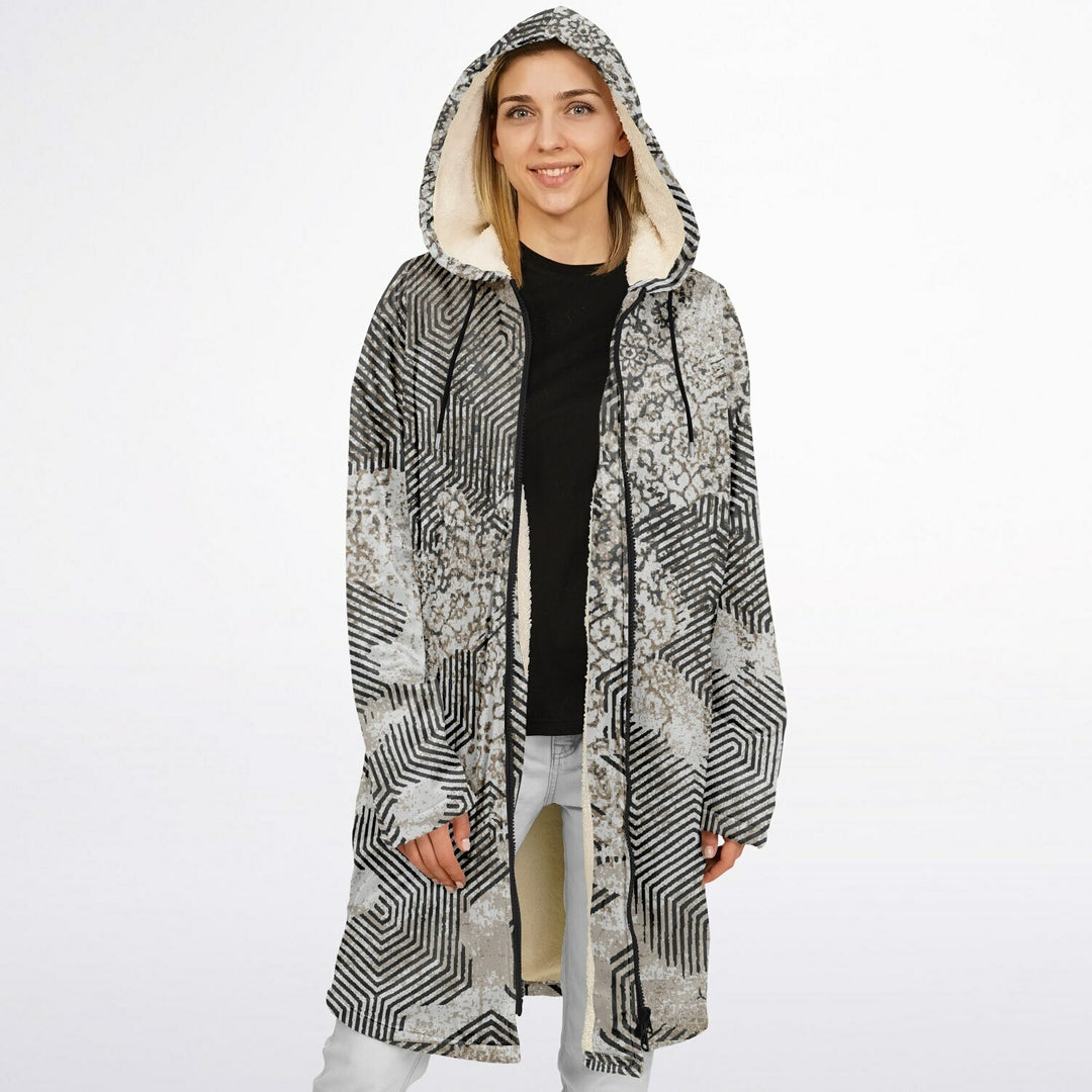 Past and Future Cuddle Coat | Unisex Minky Sherpa Lined Coat with Hood, Zipper and Pockets | Women and Mens Festival Coat | Mountain Fashion