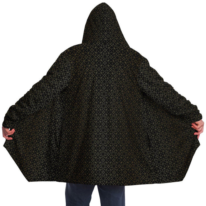 Black and Gold Sacred Geometry Flower Cuddle Cloak | Unisex Minky Sherpa Lined Hooded Coat