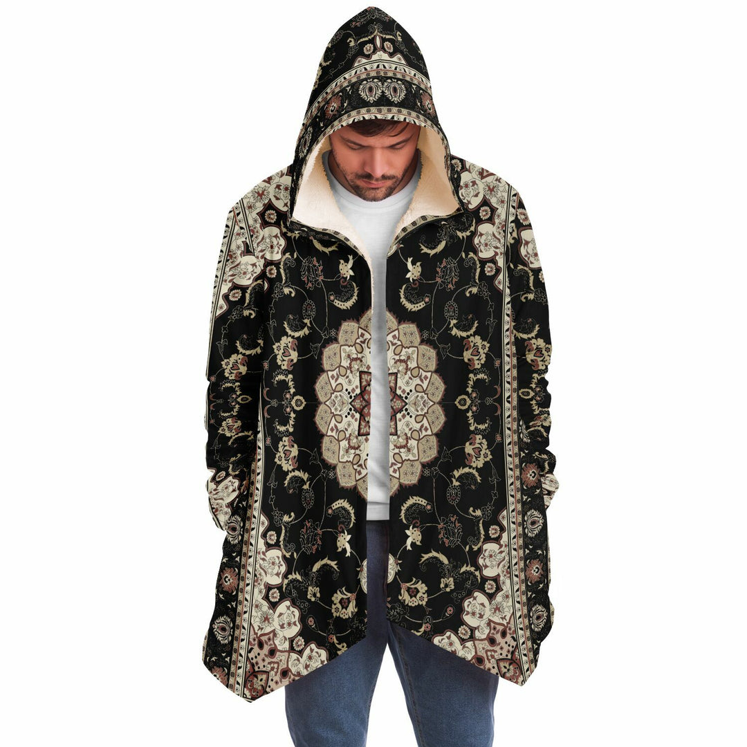 Classic Black Persian Carpet Cuddle Cloak | Unisex Minky Sherpa Lined Hooded Coat