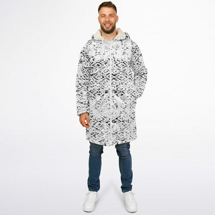 Tribal Fade Cuddle Coat |  Black White | Unisex Minky Sherpa Lined Coat with Hood, Zipper and Pockets