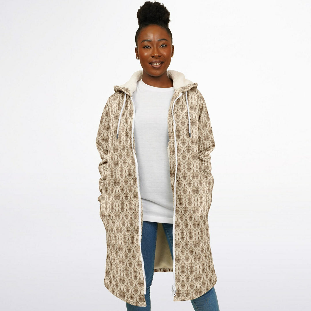 Cream Baroque Cuddle Coat | Unisex Minky Sherpa Lined Coat with Hood, Zipper and Pockets