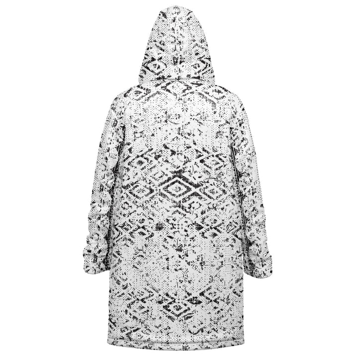 Tribal Fade Cuddle Coat |  Black White | Unisex Minky Sherpa Lined Coat with Hood, Zipper and Pockets