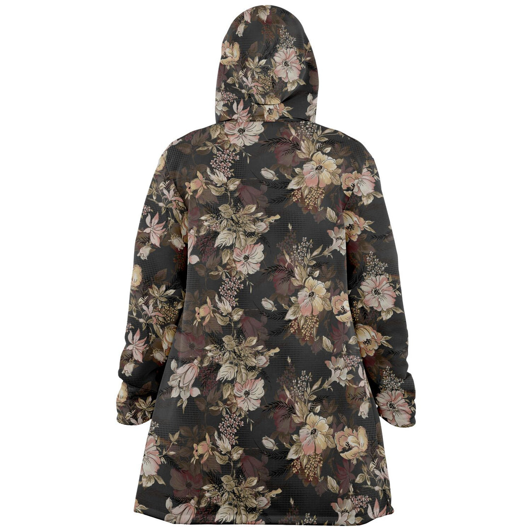 Floral Cuddle Cloak | Beige, Brown, Cream | Unisex Minky Sherpa Hooded Coat