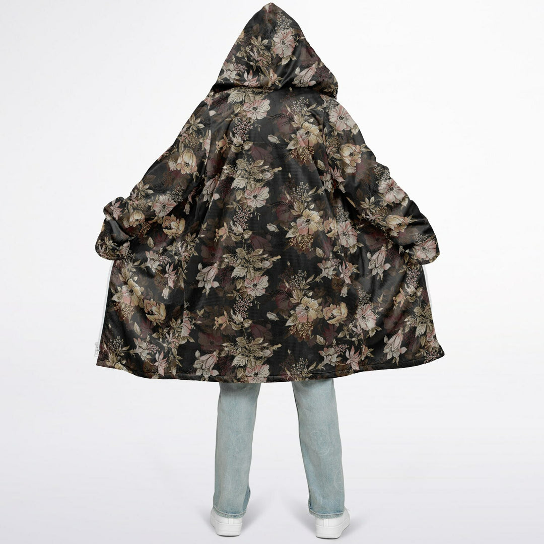 Floral Cuddle Coat | Unisex Minky Sherpa Lined Coat with Hood, Zipper and Pockets