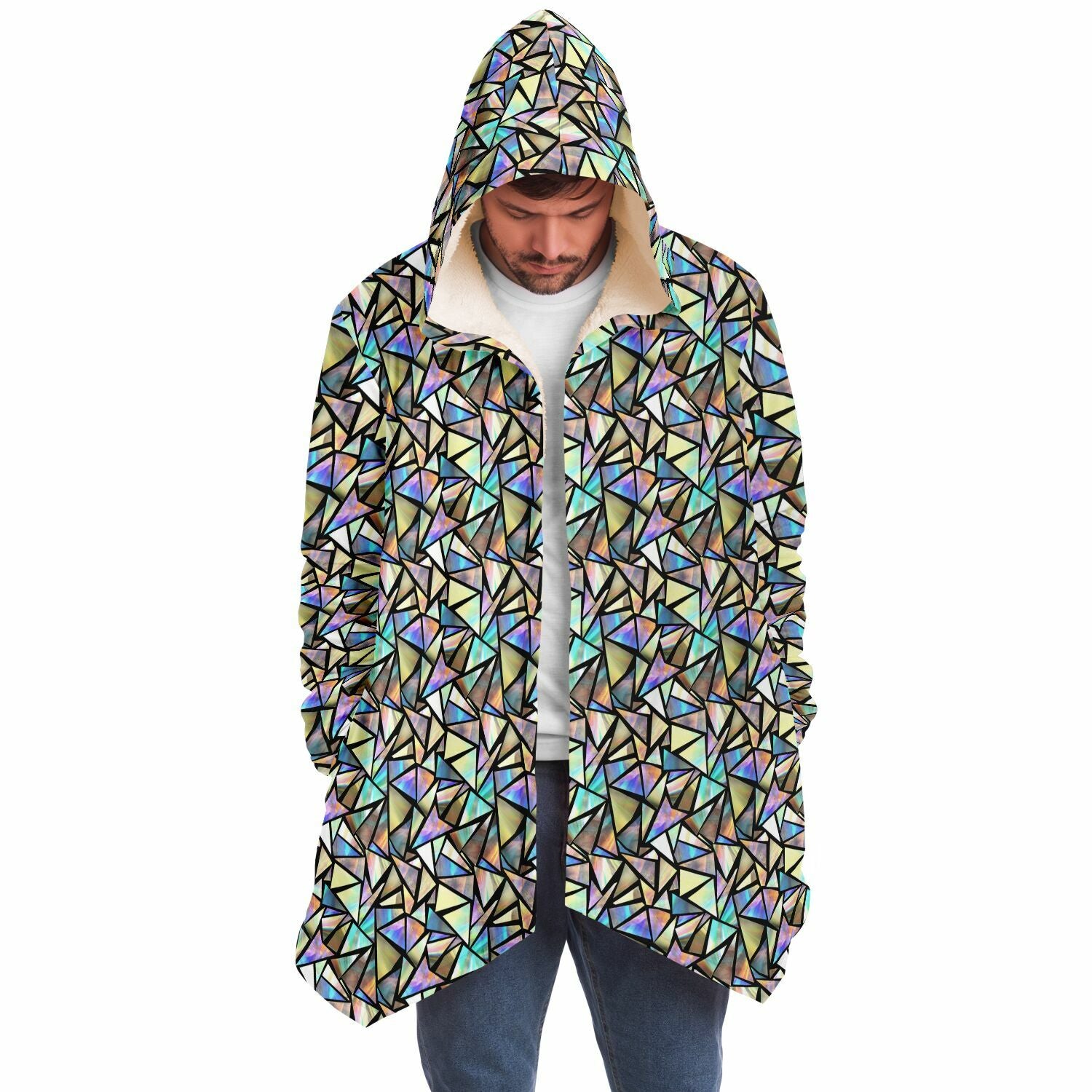 Color Cloud high quality Cloak with Hood and Pockets Micro Mink Lined Jacket