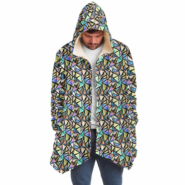 Geo Prism Cuddle Cloak | Unisex Minky Sherpa Lined Hooded Coat | Women and Mens Festival Coat | Mountain Fashion