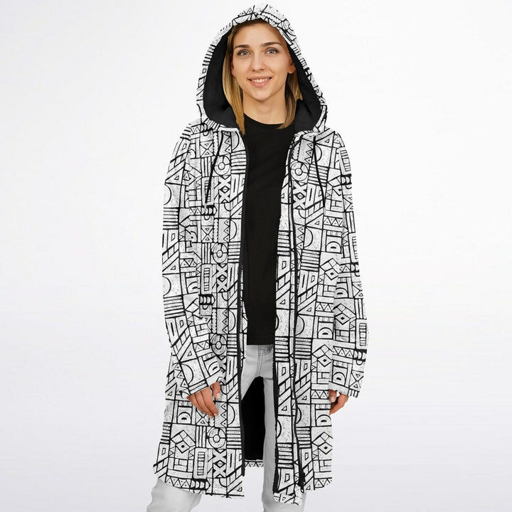 Zentangle Cuddle Coat | Unisex Minky Sherpa Lined Coat with Hood, Zipper and Pockets