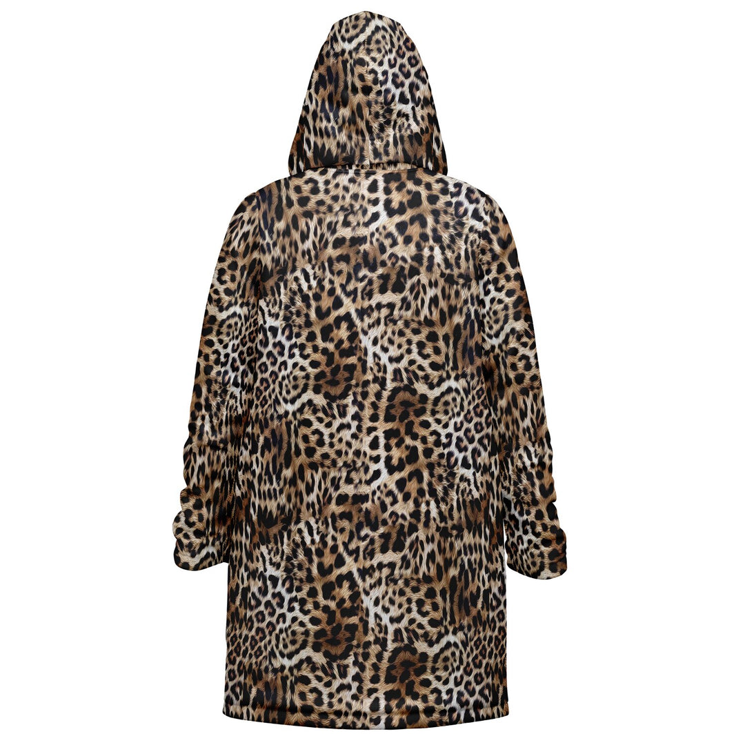 Leopard Print Cuddle Coat | Unisex Minky Sherpa Lined Coat with Hood, Zipper and Pockets