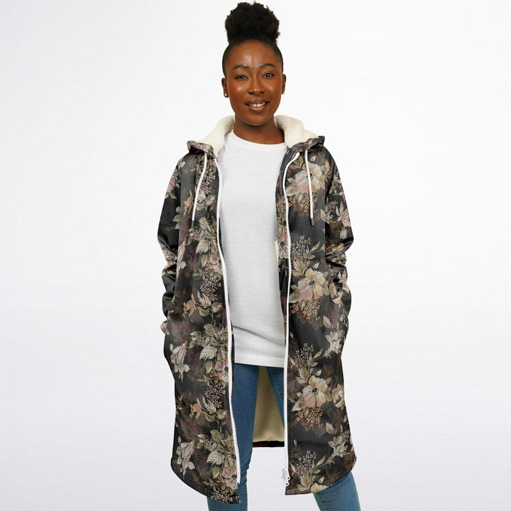 Floral Cuddle Coat | Unisex Minky Sherpa Lined Coat with Hood, Zipper and Pockets