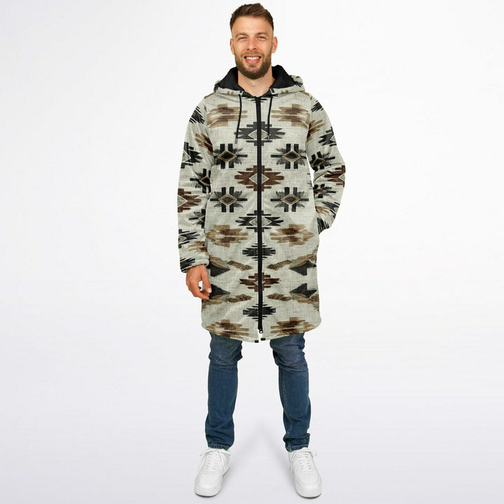 Ganado Tribal Cuddle Coat | Unisex Minky Sherpa Lined Coat with Hood, Zipper and Pockets | Women and Mens Festival Coat | Mountain Fashion