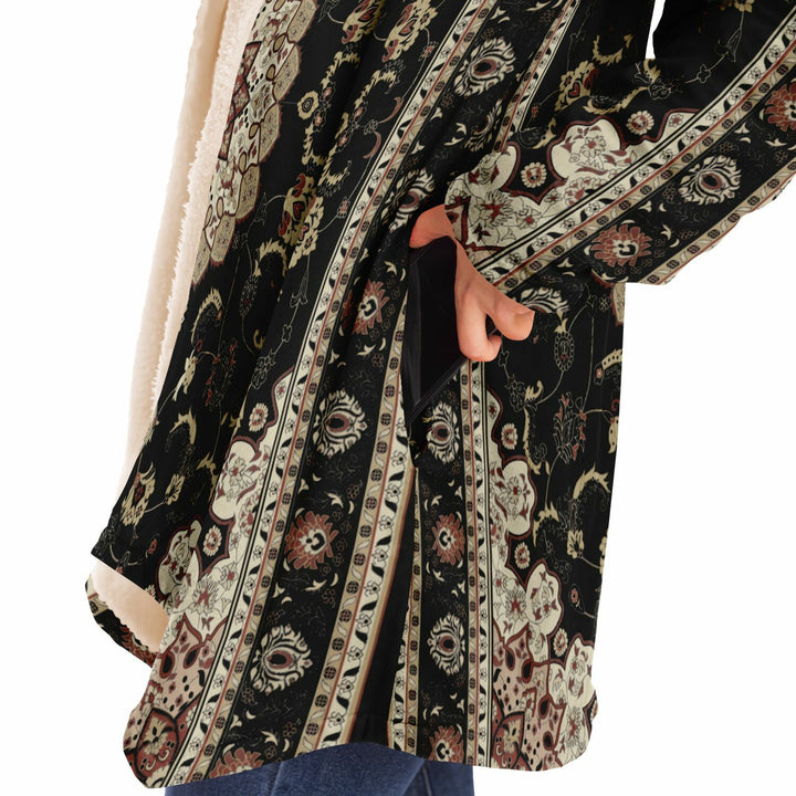 Classic Black Persian Carpet Cuddle Cloak | Unisex Minky Sherpa Lined Hooded Coat