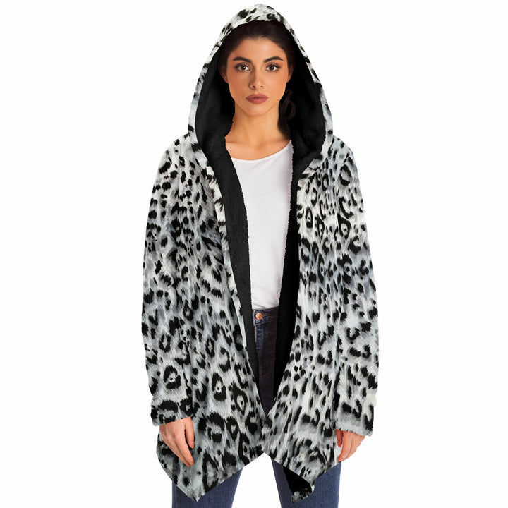 Snow Leopard Cuddle Cloak | Unisex Minky Sherpa Lined Hooded Coat