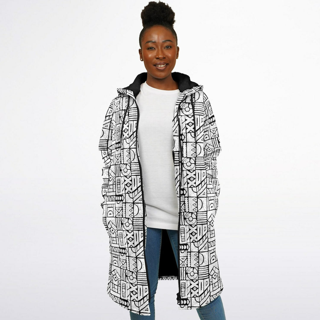 Zentangle Cuddle Coat | Unisex Minky Sherpa Lined Coat with Hood, Zipper and Pockets