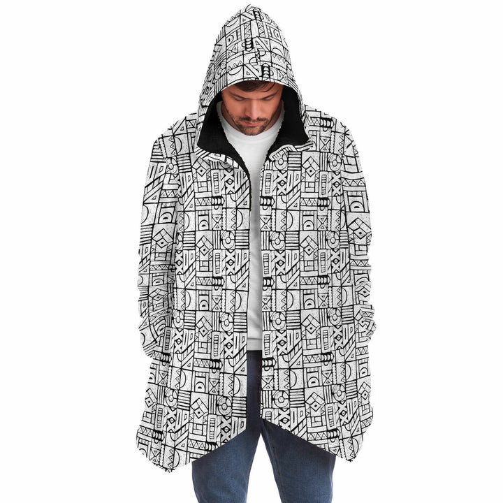 Zentangle Cuddle Cloak | Black White | Unisex Minky Sherpa Lined Hooded Coat