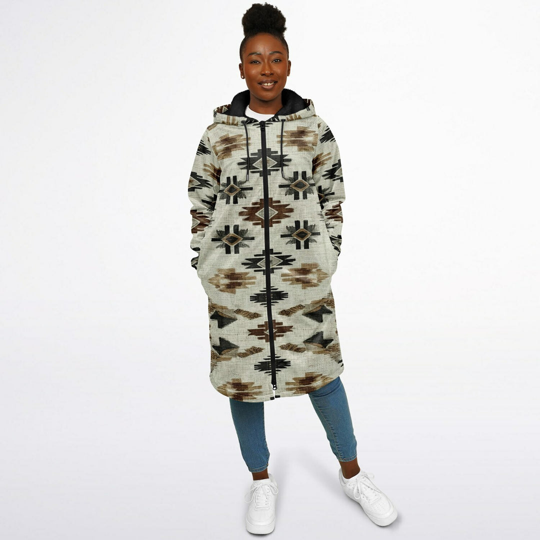 Ganado Tribal Cuddle Coat | Unisex Minky Sherpa Lined Coat with Hood, Zipper and Pockets | Women and Mens Festival Coat | Mountain Fashion