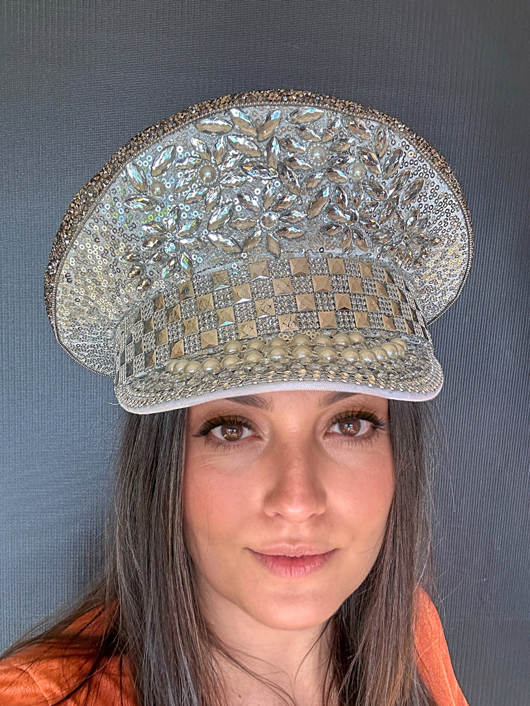 Personalised Burning top man festival sequin rave gem stone party military captains rhinestone hat