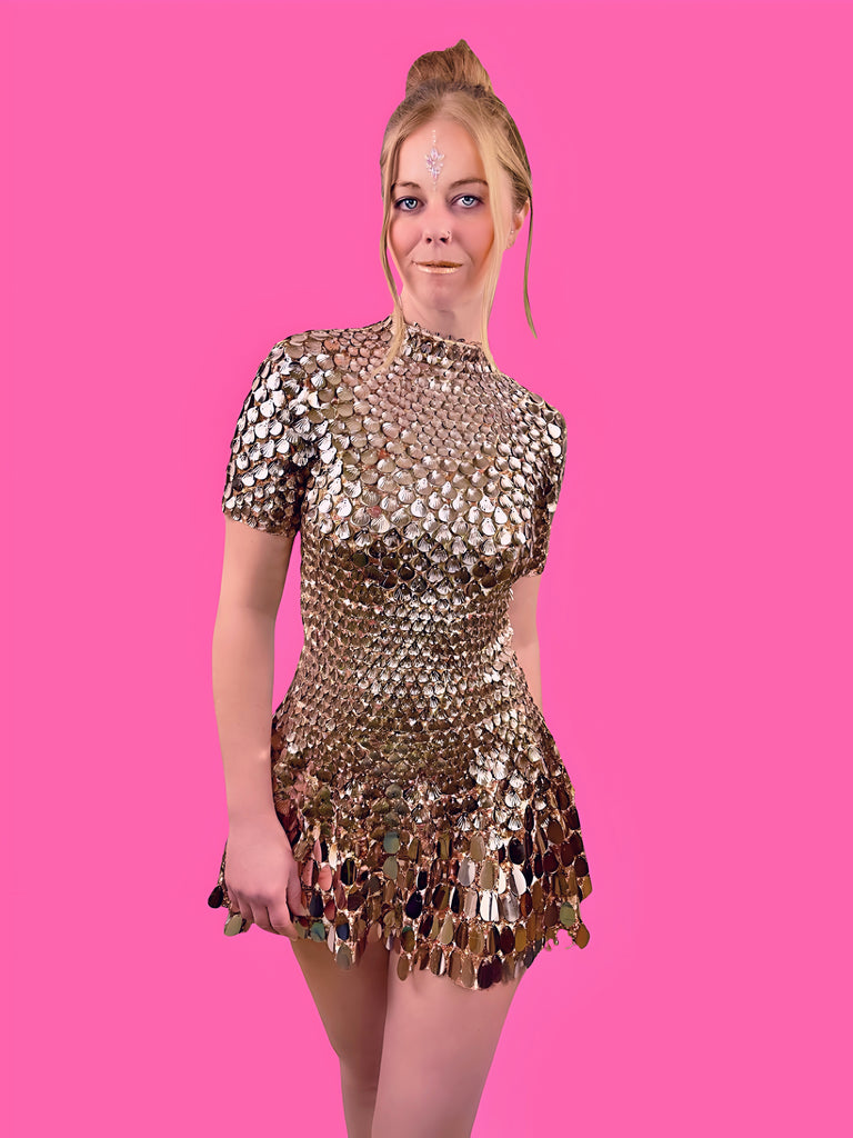 Melanie Metallic Party Dress Gold / Sequin Bodysuit / Festival 