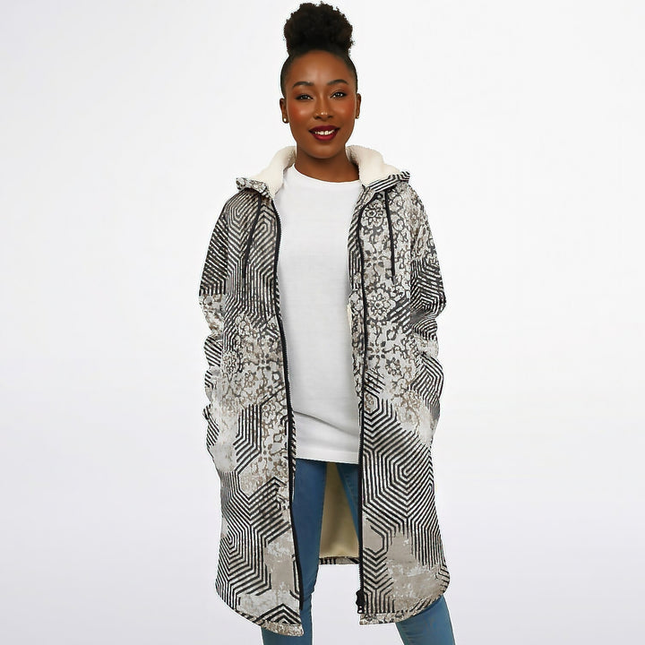 Past and Future Cuddle Coat | Unisex Minky Sherpa Lined Coat with Hood, Zipper and Pockets