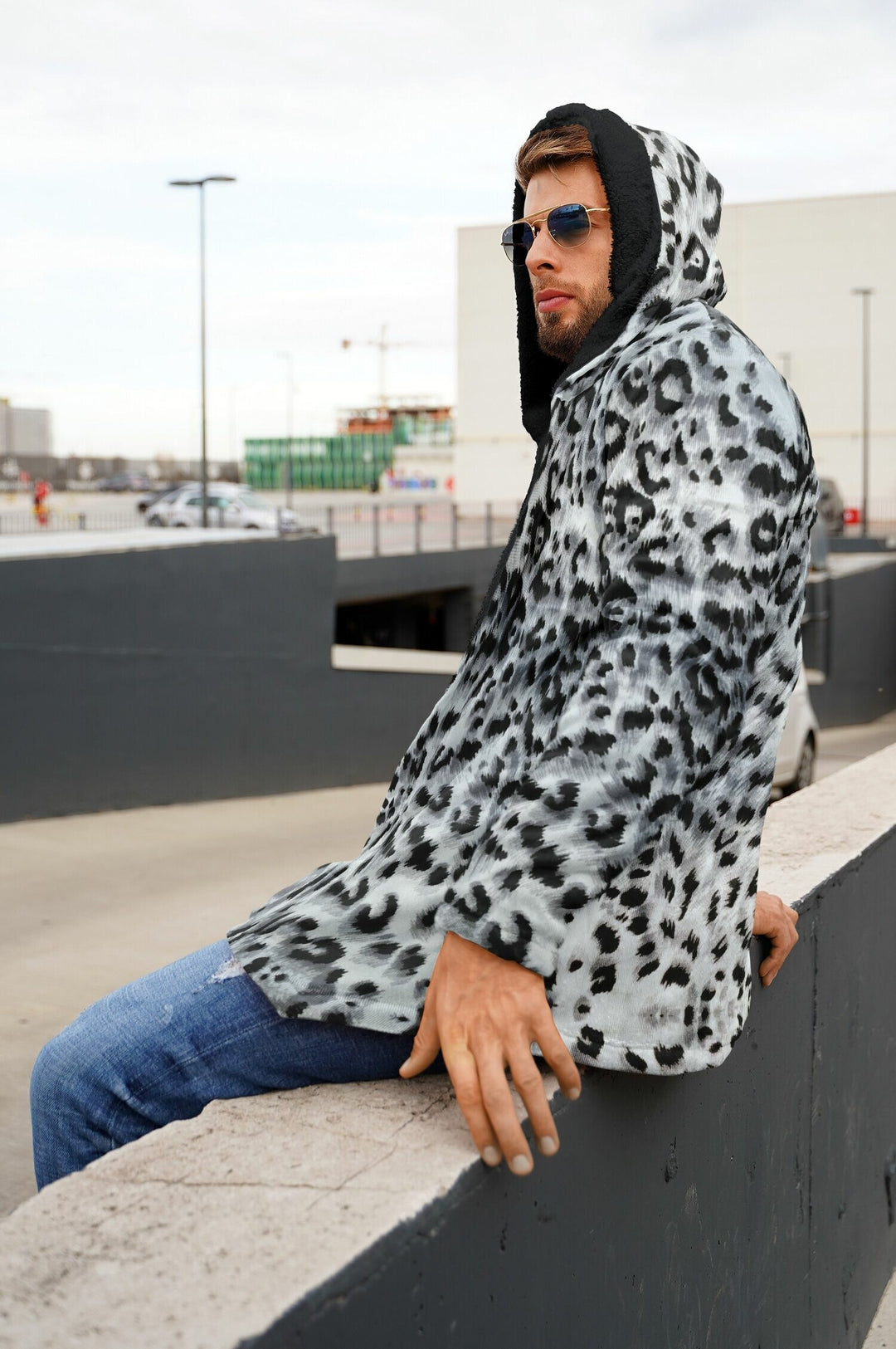 Snow Leopard Cuddle Cloak | Unisex Minky Sherpa Lined Hooded Coat