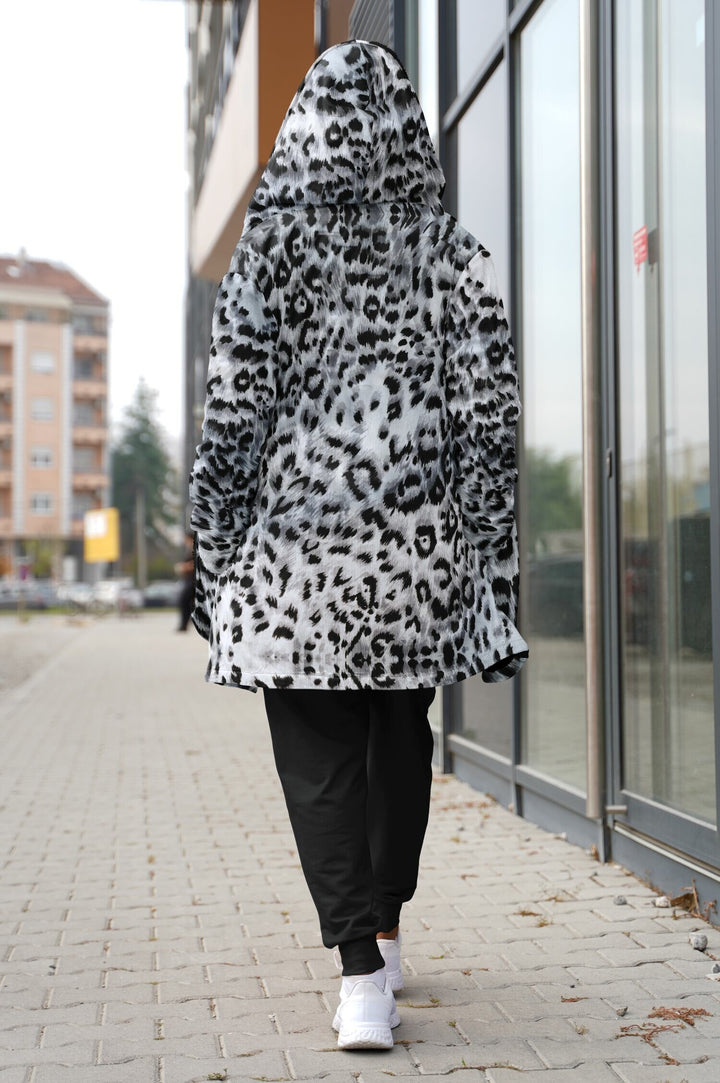 Snow Leopard Cuddle Cloak | Unisex Minky Sherpa Lined Hooded Coat