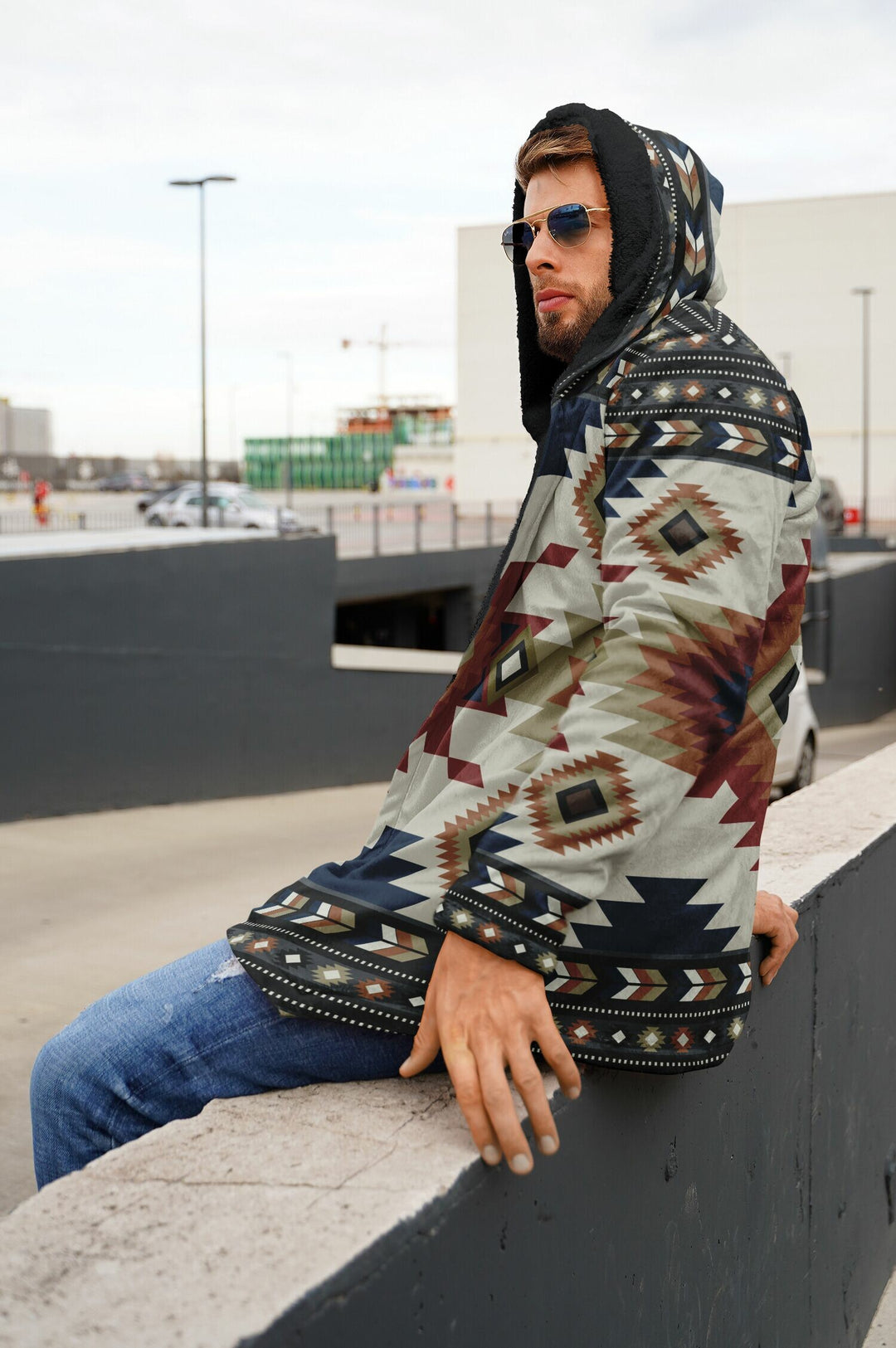 Izel Aztec Tribal Cloak | Unisex Minky Sherpa Lined Hooded Coat