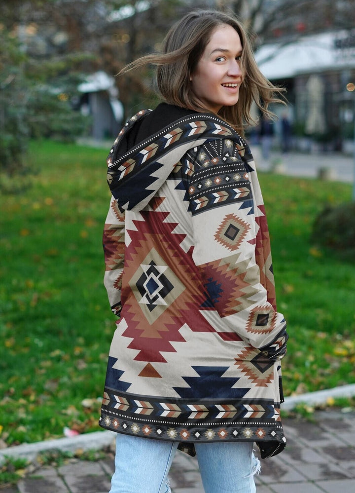 Izel Aztec Tribal Cloak | Unisex Minky Sherpa Lined Hooded Coat