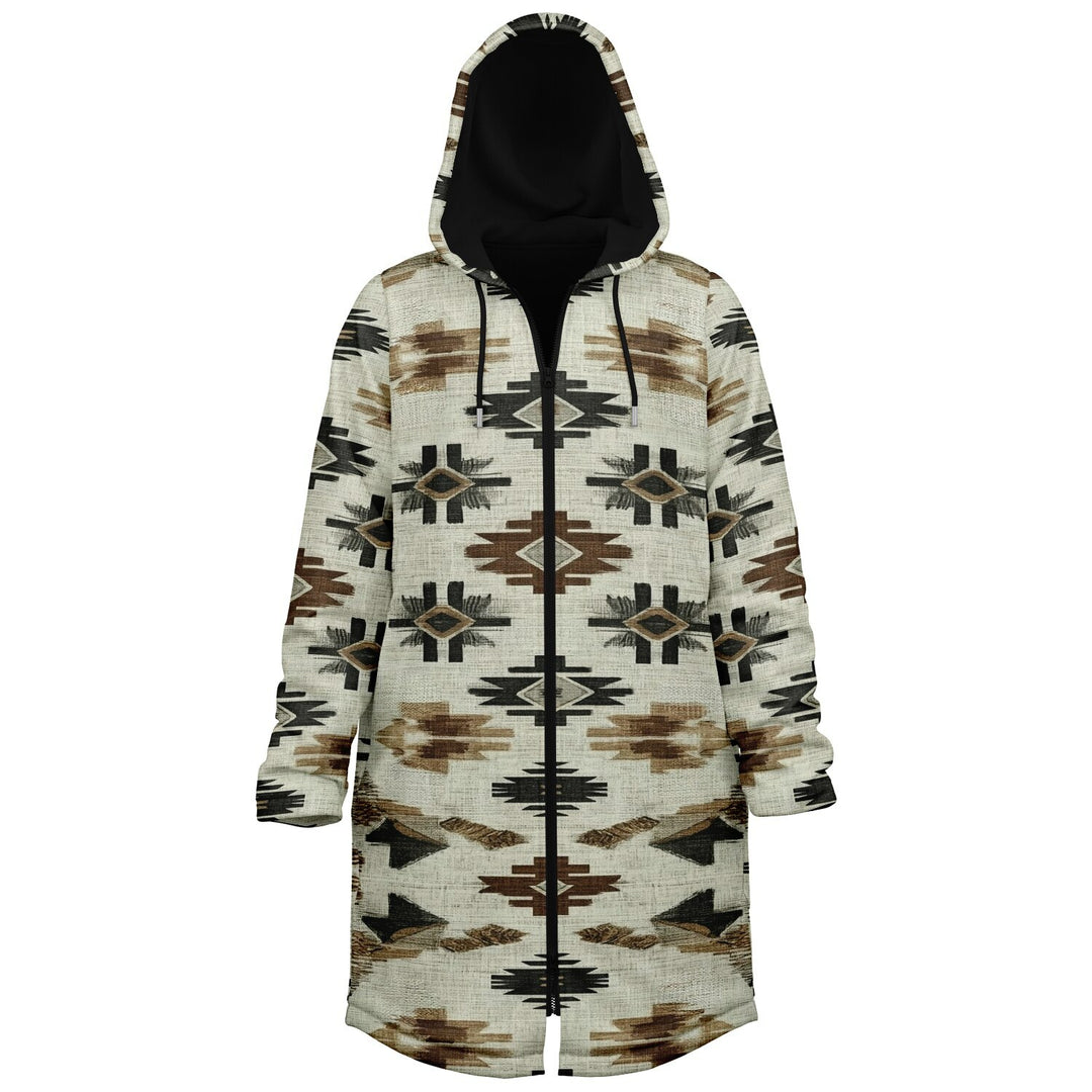 Ganado Tribal Cuddle Coat | Unisex Minky Sherpa Lined Coat with Hood, Zipper and Pockets | Women and Mens Festival Coat | Mountain Fashion