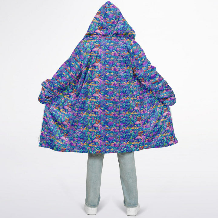 Psychedelic Mushrooms Cuddle Coat | Unisex Minky Sherpa Lined Coat with Hood, Zipper and Pockets