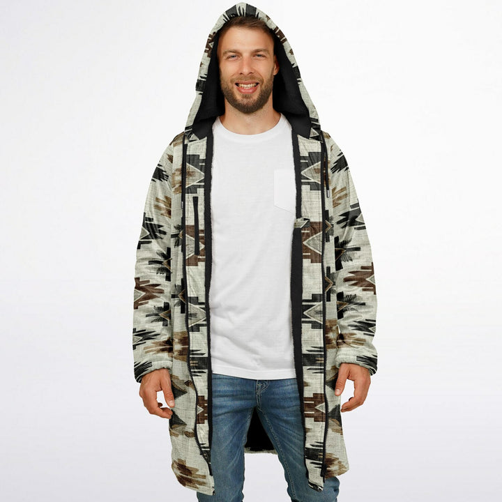 Ganado Tribal Cuddle Coat | Unisex Minky Sherpa Lined Coat with Hood, Zipper and Pockets | Women and Mens Festival Coat | Mountain Fashion