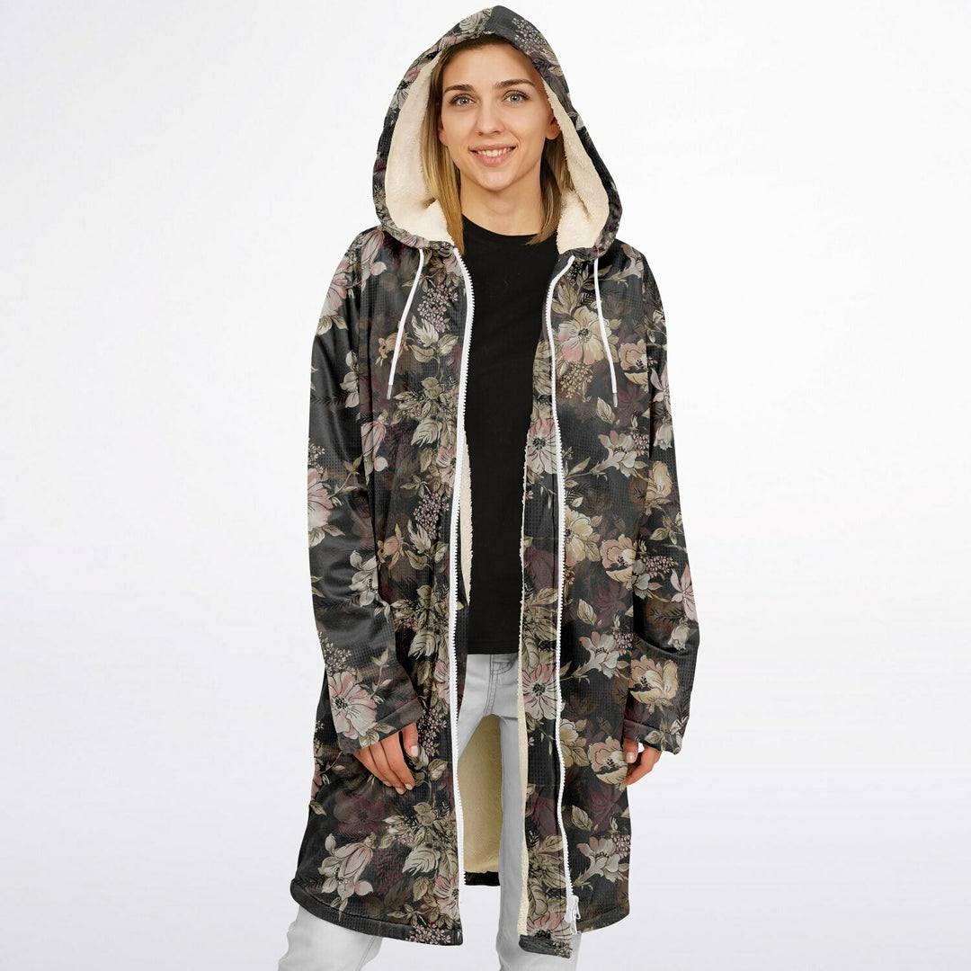 Floral Cuddle Coat | Unisex Minky Sherpa Lined Coat with Hood, Zipper and Pockets