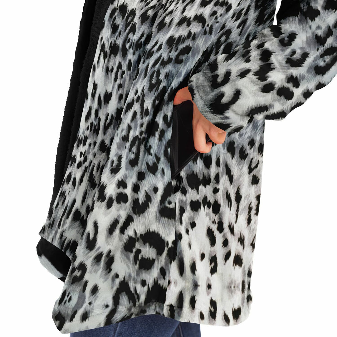 Snow Leopard Cuddle Cloak | Unisex Minky Sherpa Lined Hooded Coat