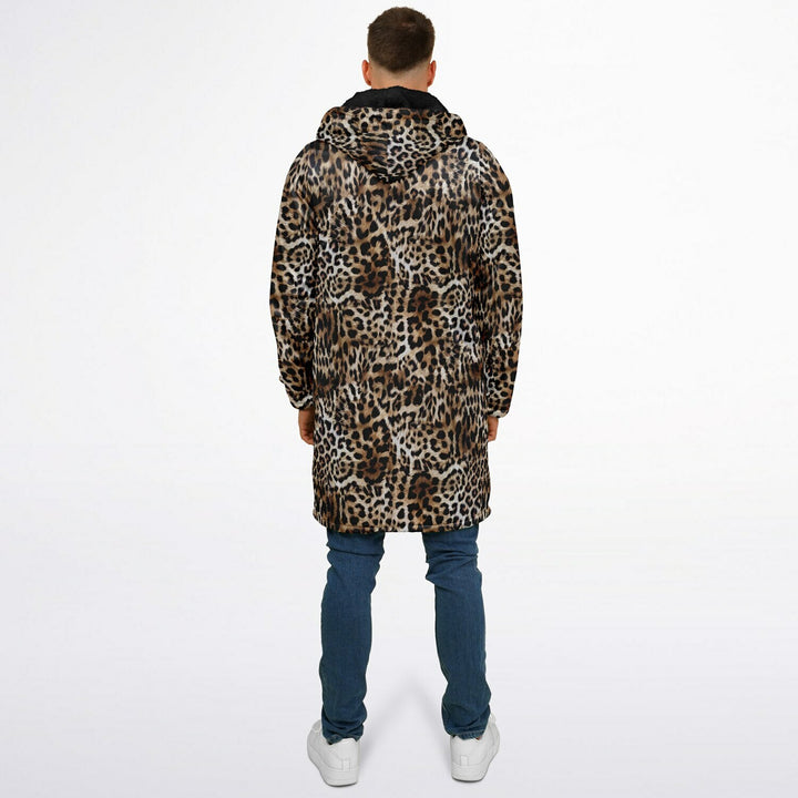 Leopard Print Cuddle Coat | Unisex Minky Sherpa Lined Coat with Hood, Zipper and Pockets