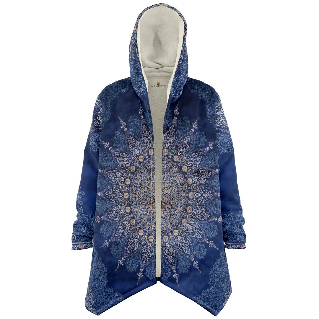 Radial Blue Persian Carpet Cuddle Cloak | Unisex Minky Sherpa Hooded Coat