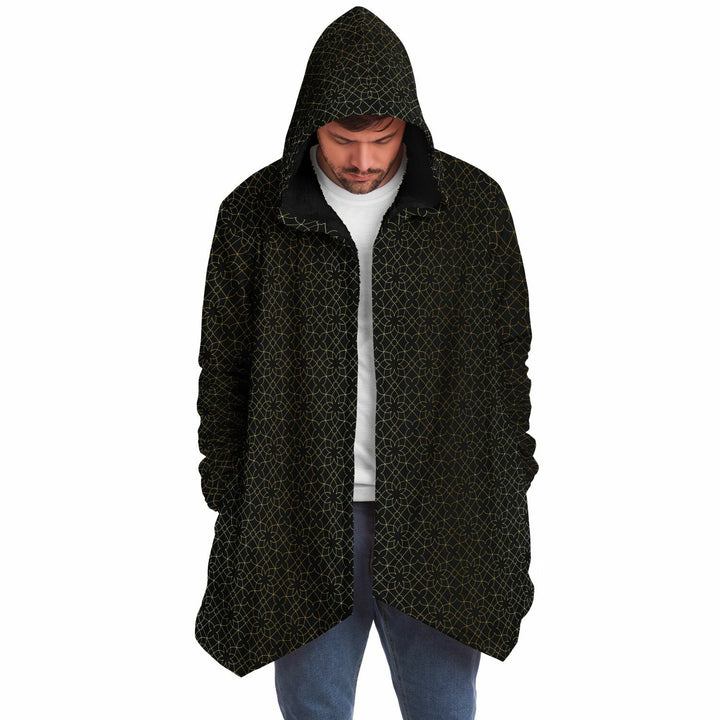 Black and Gold Sacred Geometry Flower Cuddle Cloak | Unisex Minky Sherpa Lined Hooded Coat