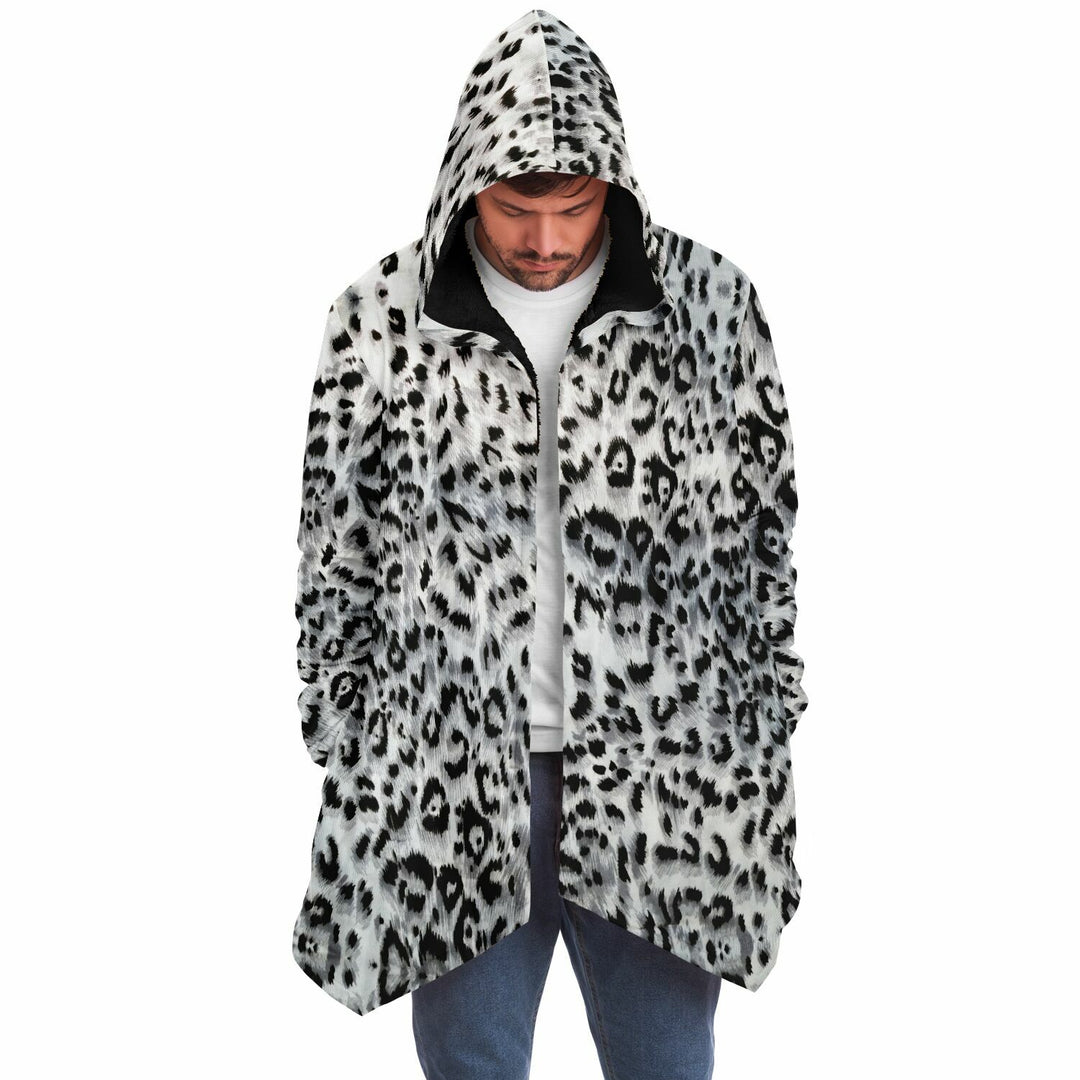 Snow Leopard Cuddle Cloak | Unisex Minky Sherpa Lined Hooded Coat