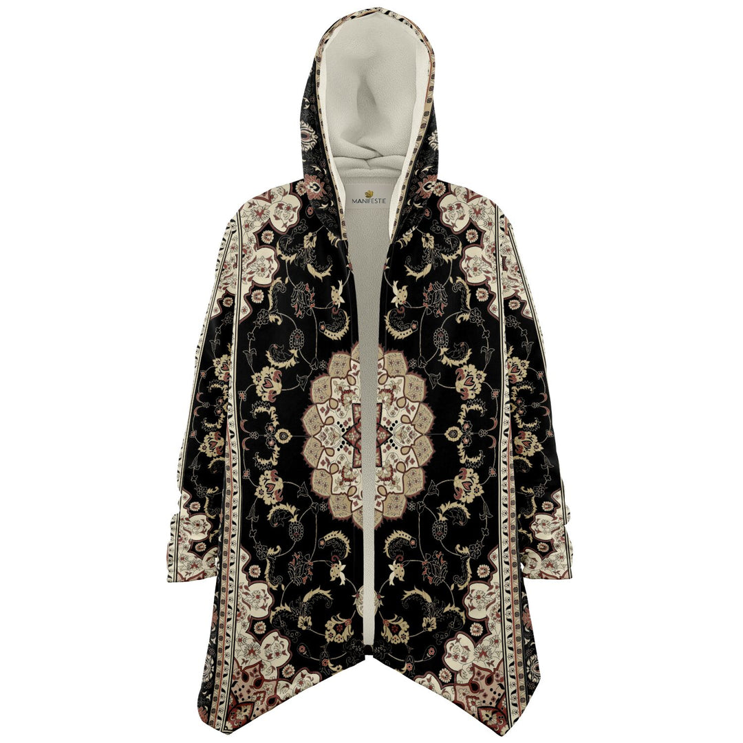 Classic Black Persian Carpet Cuddle Cloak | Unisex Minky Sherpa Lined Hooded Coat